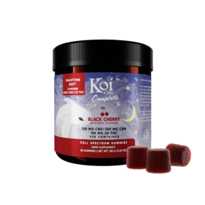 Koi CBD, Complete Full Spectrum CBD Gummies – Nighttime Rest, Black Cherry, 30ct, 300mg CBN + 150mg THC + 750mg CBD