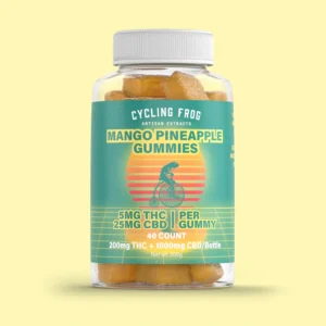Cycling Frog, 5mg THC + 25mg CBD Gummies, Mango-Pineapple, Full Spectrum, 40ct, 200mg THC + 1000mg CBD